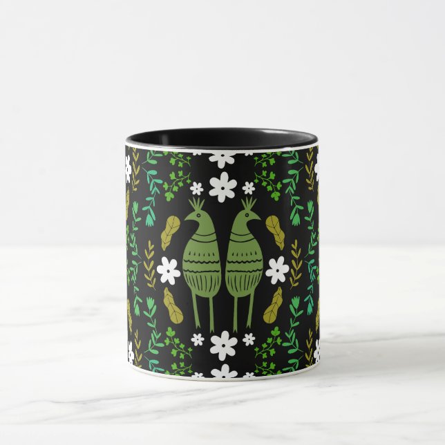 Naïve Rustic Nature Bird Folk Art Mug (Center)
