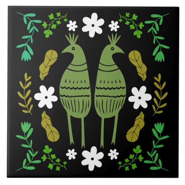 Naïve Rustic Nature Bird Folk Art Tile (Front)