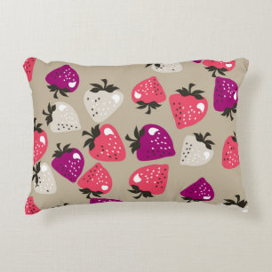 Naive Strawberries: Beige Background Seamless. Accent Pillow