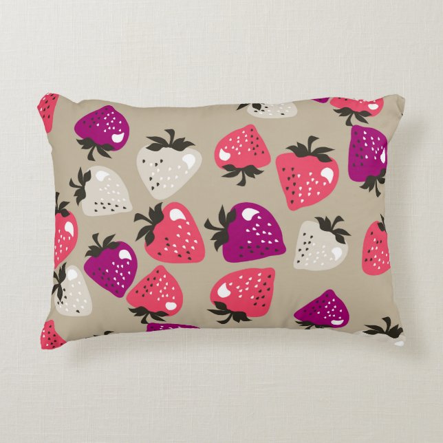 Naive Strawberries: Beige Background Seamless. Accent Pillow (Front)
