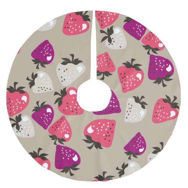 Naive Strawberries: Beige Background Seamless. Brushed Polyester Tree Skirt (Front)