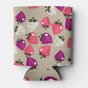 Naive Strawberries: Beige Background Seamless. Can Cooler