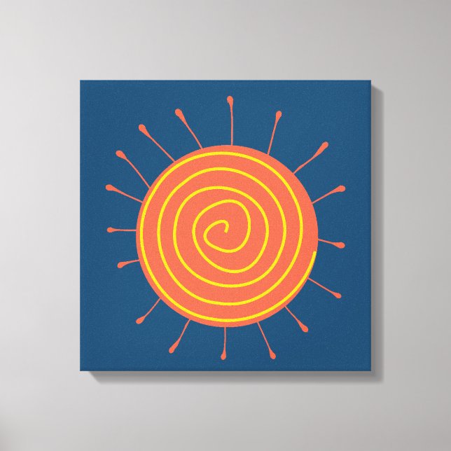 Naive Sun Dark Blue Background Canvas Print (Front)
