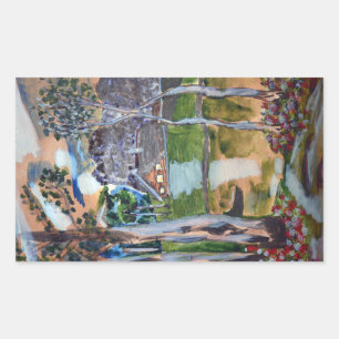 naive watercolor painting forest nature house land sticker