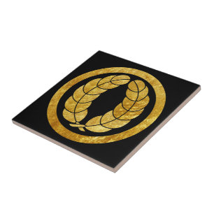 Nakagawa Mon Japanese samurai clan in faux gold Tile