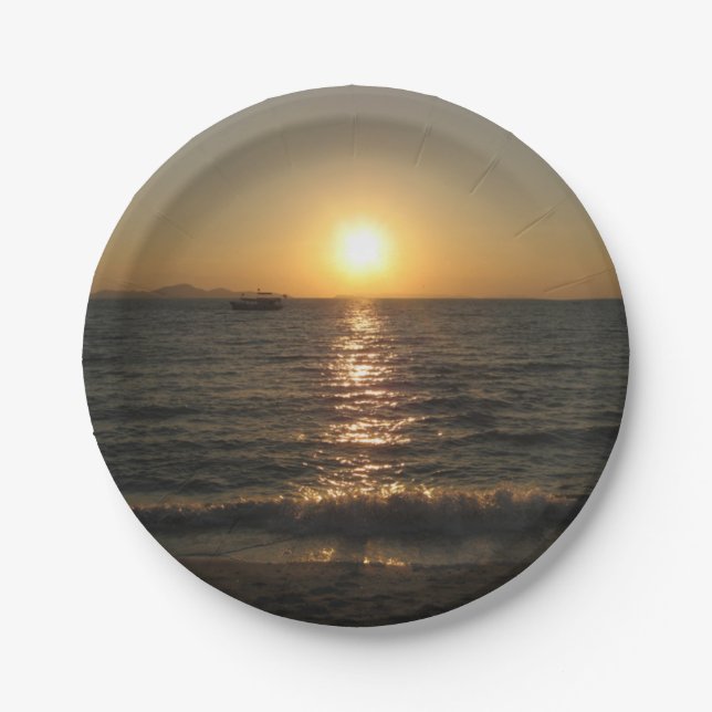 Naklua Beach Sunset .. Pattaya, Chonburi, Thailand Paper Plate (Front)