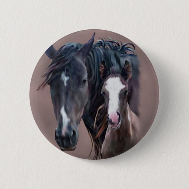 Nakota Mare and Foal 2 Inch Round Button (Front)