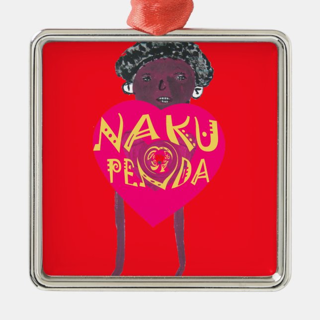 Nakupenda Love Art – Swahili Heart Design Metal Ornament (Front)