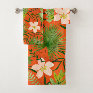 Nalani Hawaiian Tropical Garden Coral Bath Towel Set