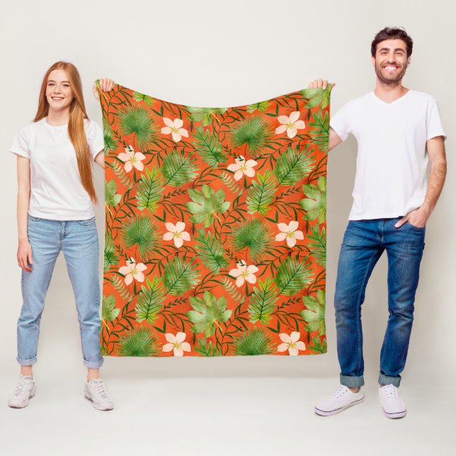 Nalani Hawaiian Tropical Garden Coral Fleece Blanket (In Situ)