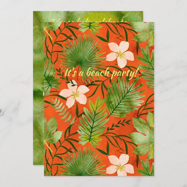 Nalani Hawaiian Tropical Garden Coral Lime Invitation (Front/Back)