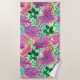 Nalani Hawaiian Tropical Garden Fuchsia Beach Towel