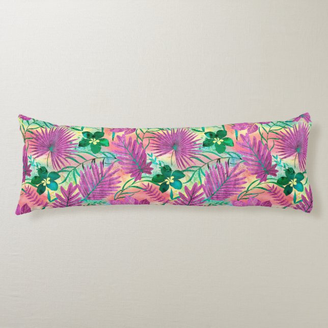 Nalani Hawaiian Tropical Garden Fuchsia Body Pillow (Front)