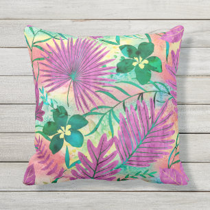 Nalani Hawaiian Tropical Garden Fuchsia Outdoor Pillow
