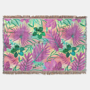 Nalani Hawaiian Tropical Garden Fuchsia Throw Blanket