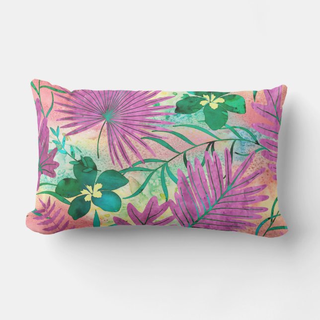 Nalani Hawaiian Tropical Garden Reversible Fuchsia Lumbar Pillow (Front)