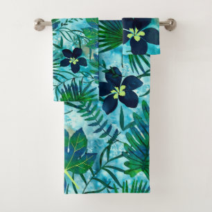 Nalani Hawaiian Tropical Garden Teal Bath Towel Set