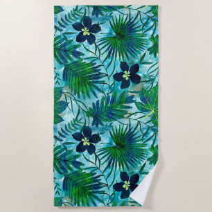 Nalani Hawaiian Tropical Garden Teal Beach Towel