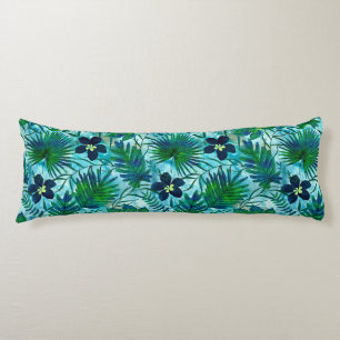 Nalani Hawaiian Tropical Garden Teal Body Pillow