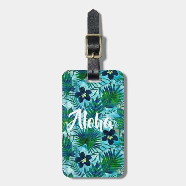 Nalani Hawaiian Tropical Garden Teal Luggage Tag (Front Vertical)