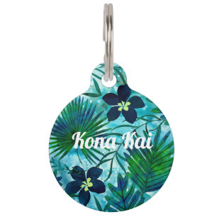 Nalani Hawaiian Tropical Garden Teal Pet Tag