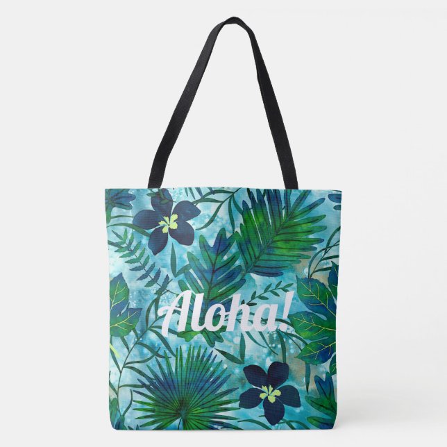 Nalani Hawaiian Tropical Garden Teal Tote Bag (Front)