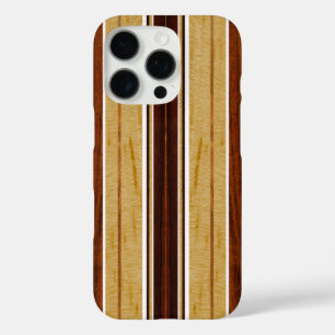 Nalu Hou Faux Koa Wood Surfboard White iPhone 16 Pro Case