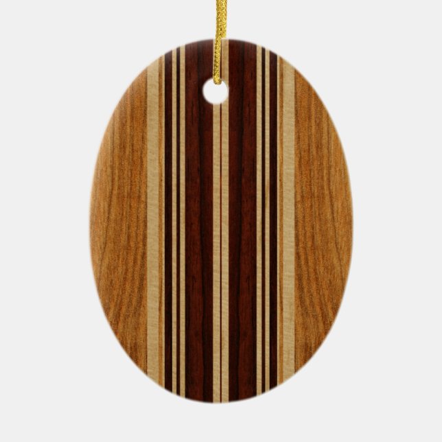 Nalu Lua Faux Koa Wood Surfboard Ceramic Ornament (Front)