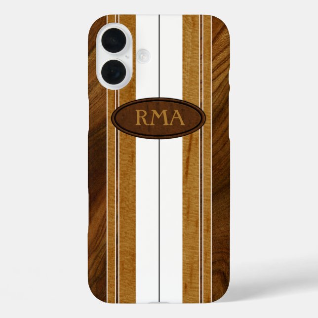 Nalu Mua Faux Koa Wood Monogram Surfboard White Case-Mate iPhone Case (Back)