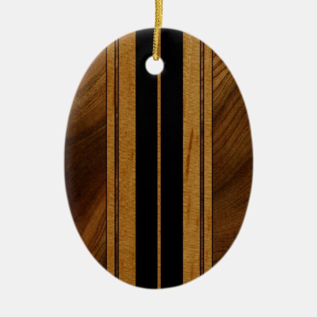 Nalu Mua Faux Koa Wood Surfboard Ceramic Ornament (Front)