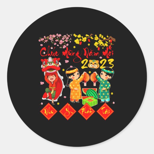 Nam Moi Nhu Y Vietnamese Lunar New Year Cat Year F Classic Round Sticker (Front)