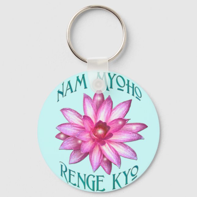 Nam Myoho Renge Kyo with Lotus Flower Design Keychain (Front)