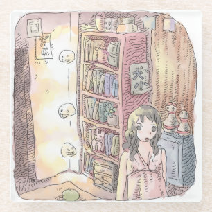 Namamuji   a dim object and female illustration fl glass coaster