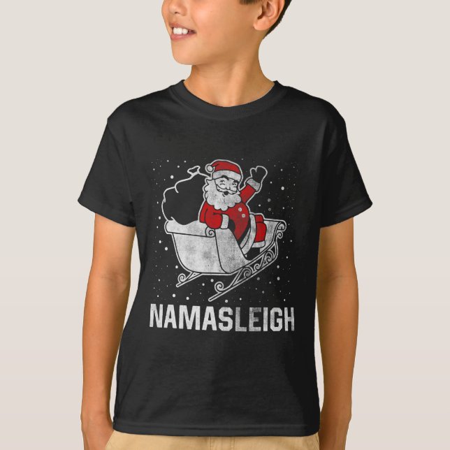 Namasleigh Santa Claus's Reindeer Sending Present  T-Shirt (Front)