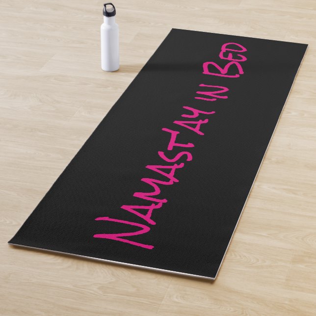 Namast'ay in Bed Black Pink Funny Yoga Pun Mat (In Situ)