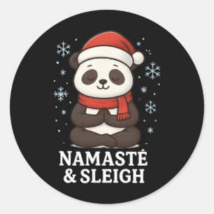 Namasté And Sleigh Christmas Yoga Panda Design  Classic Round Sticker