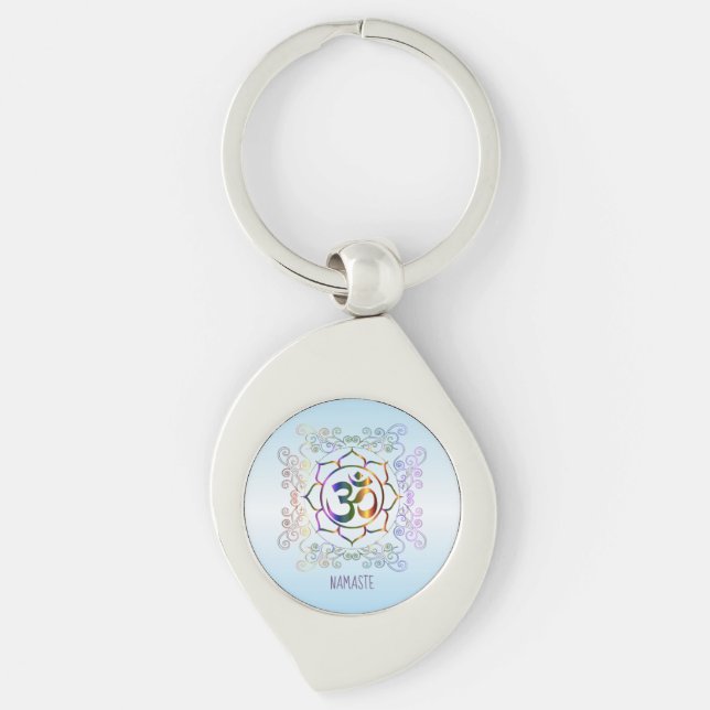 Namaste Aum (Om) Lotus Prismatic Ornamental Keycha Keychain (Front)