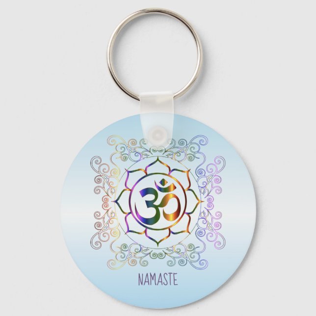 Namaste Aum (Om) Lotus Prismatic Ornamental Keychain (Front)