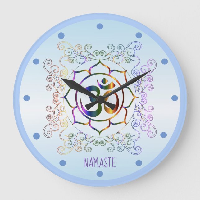 Namaste Aum (Om) Lotus Prismatic Ornamental Large Clock (Front)