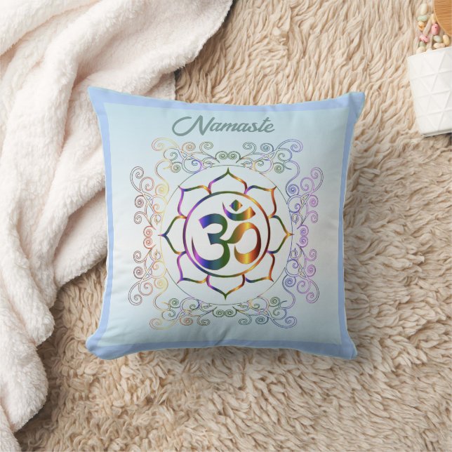 Namaste Aum (Om) Lotus Prismatic Ornamental Throw Pillow (Blanket)