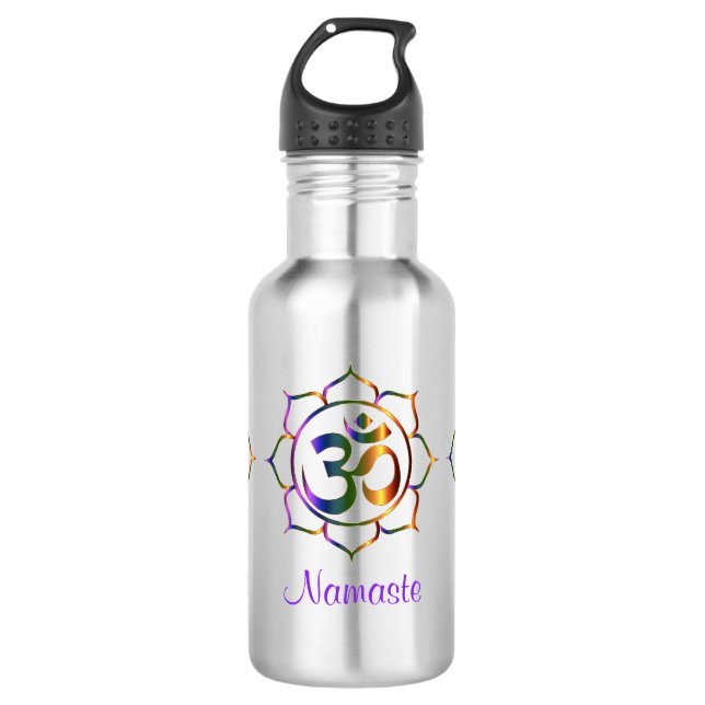 Namaste Aum Om & Lotus Prismatic Rainbow  532 Ml Water Bottle (Front)