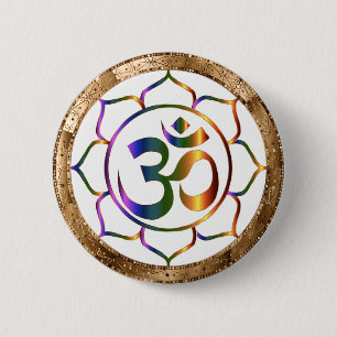 Namaste Aum (Om) & Lotus with Gold Bronze Border 2 Inch Round Button