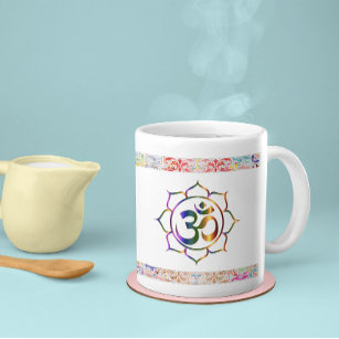 Namaste Aum Om Lotus with Rainbow Vintage Border Coffee Mug