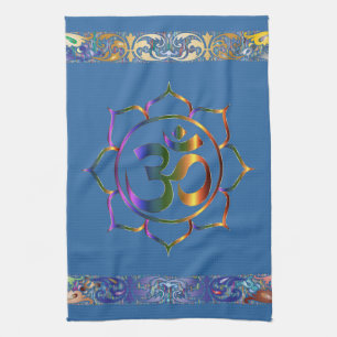 Namaste Aum Om Lotus with Rainbow Vintage Border Kitchen Towel