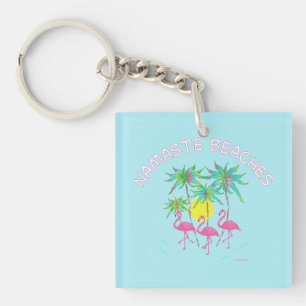 Namaste Beaches Flamingos Yoga Zen Fun Keychain