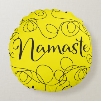 NAMASTE black seamless pattern with LINES Round Pillow