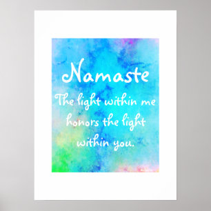 Namaste Blue Green Meditation Yoga Watercolor Poster
