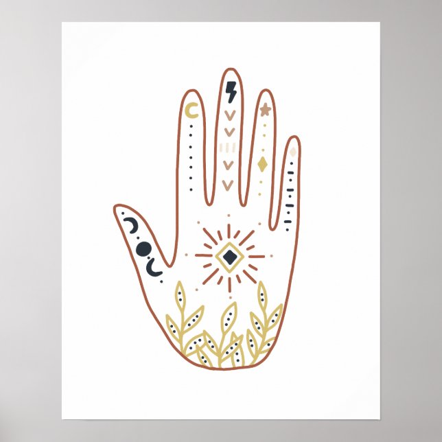 Namaste boho mystic hand symbols floral poster (Front)