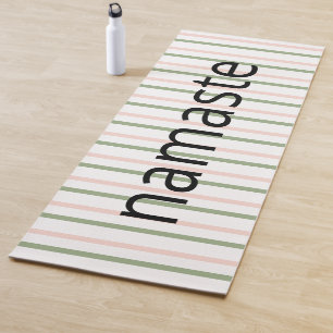 Namaste Breathe Pink Green Stripes Yoga Mat
