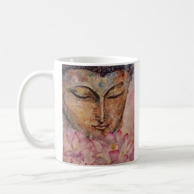 Namaste Buddha Watercolor Art Classic Coffee Mug (Left)
